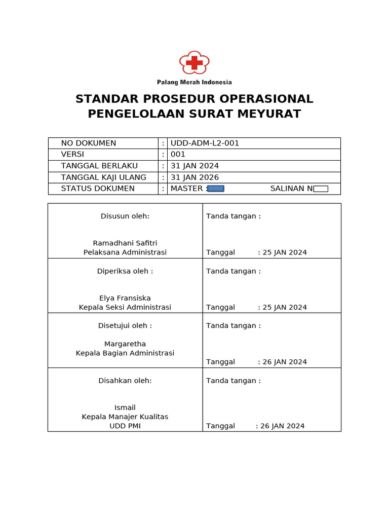 Prosedur Pengelolaan Surat UDD PMI | PDF