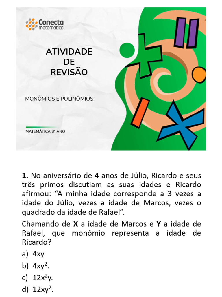 Atividade de Revisão: Monômios e Polinômios | PDF