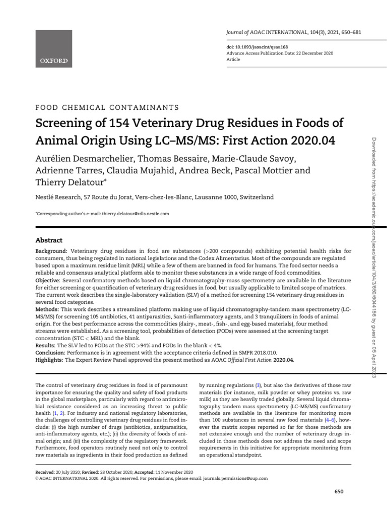Screening Veterinary Drug Residues in Food | PDF | High Performance ...