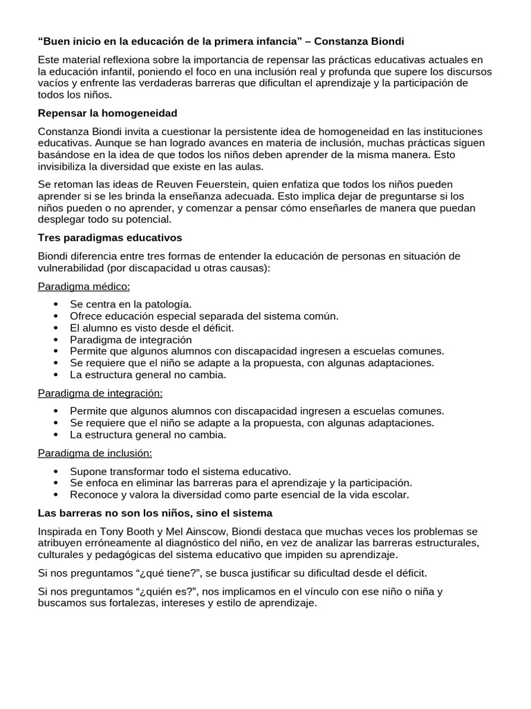Buen inicio en la educación de la primera infancia | PDF | Inclusión ...