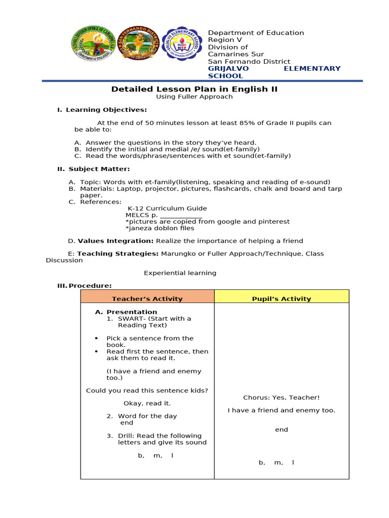 Detailed Lesson Plan in English II | PDF | Lesson Plan | Learning