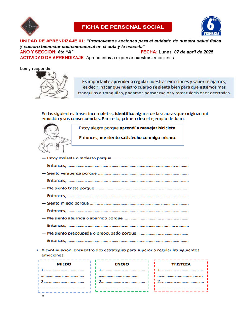 Ficha Personal Social Lunes 07 de Abril | PDF