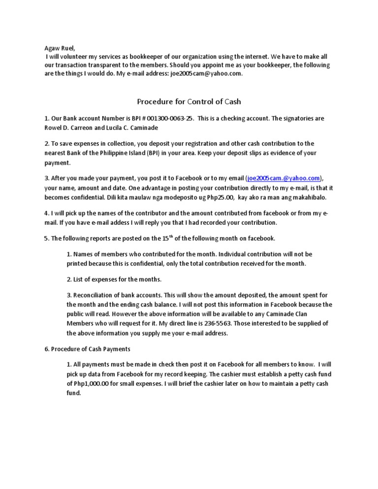 Procedure For Cash Control | PDF | Bookkeeping | Service Industries