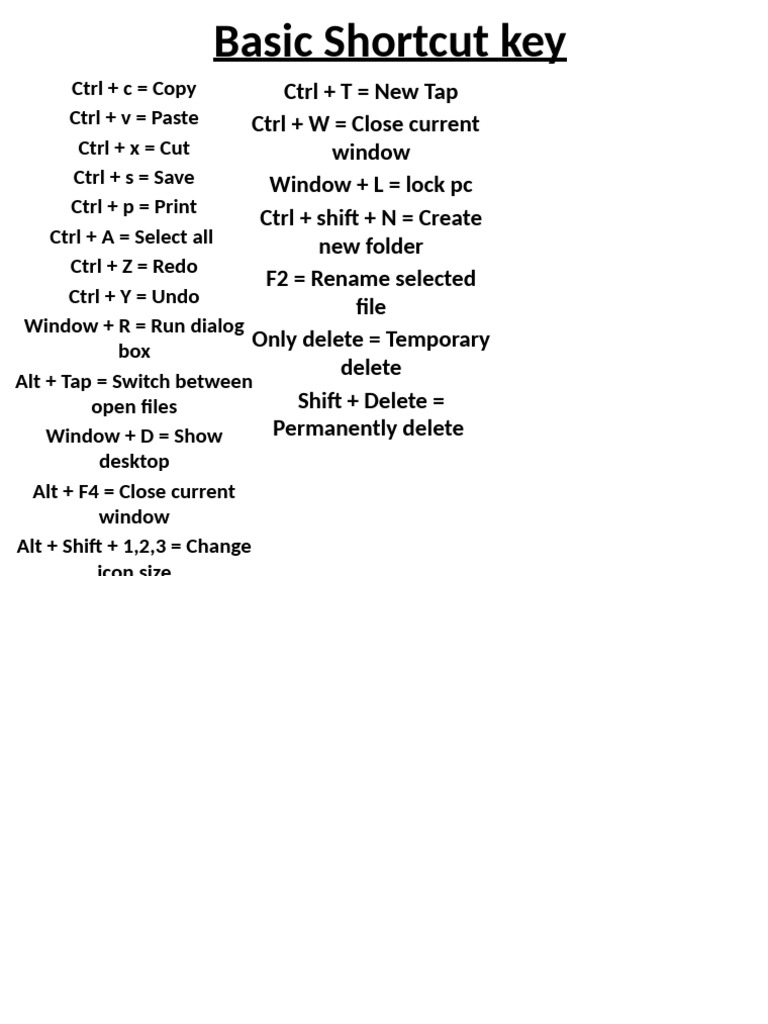 Basic Shortcut Key | PDF