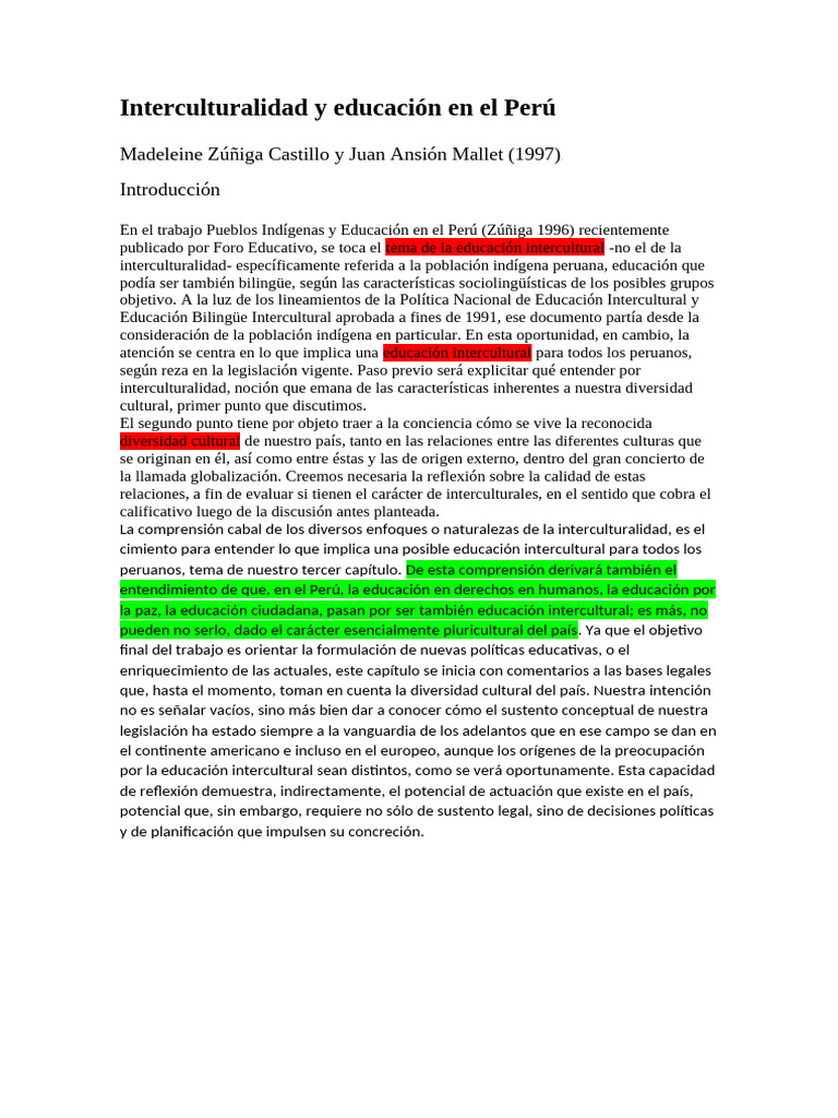Interculturalidad y Educación en El Perú | PDF | Multilingüismo ...