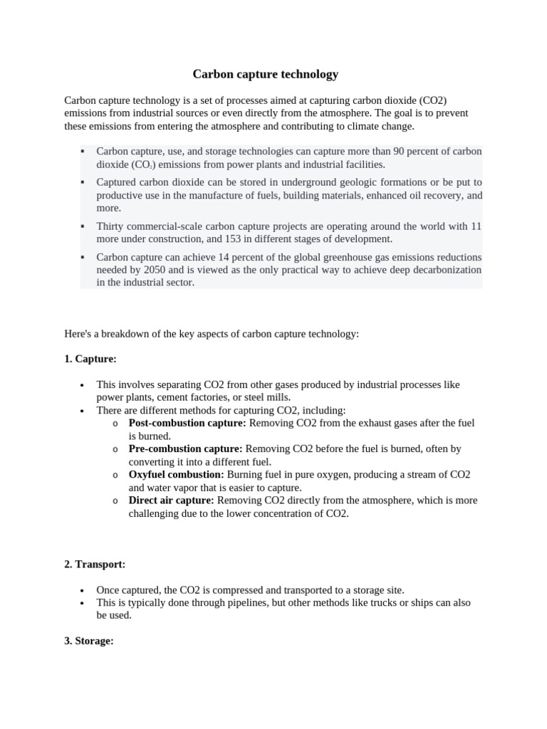 Carbon Capture Technology Overview | PDF | Carbon Capture And Storage ...