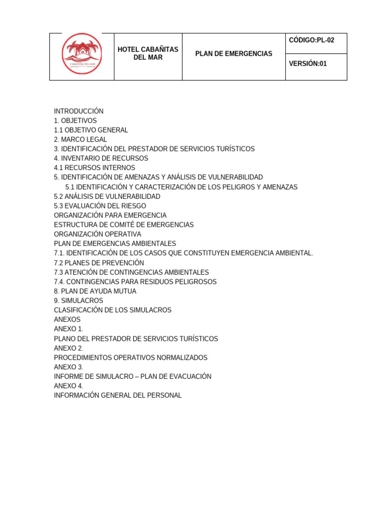 Plan de emergencias | PDF | Riesgo | Seguridad y salud ocupacional