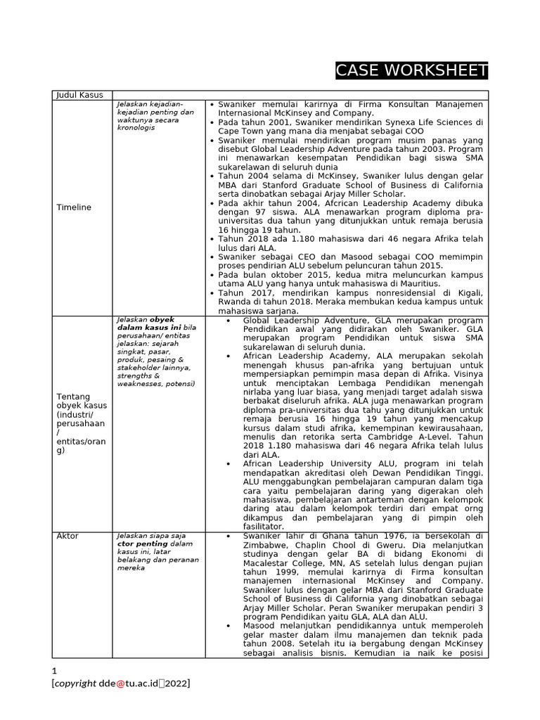 Case Worksheet | PDF