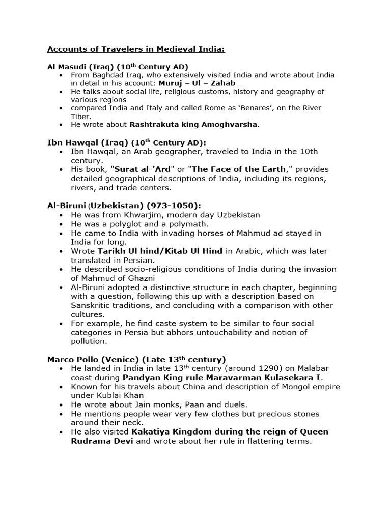 Classroom 0 Accounts of Travelers in Medieval India | PDF