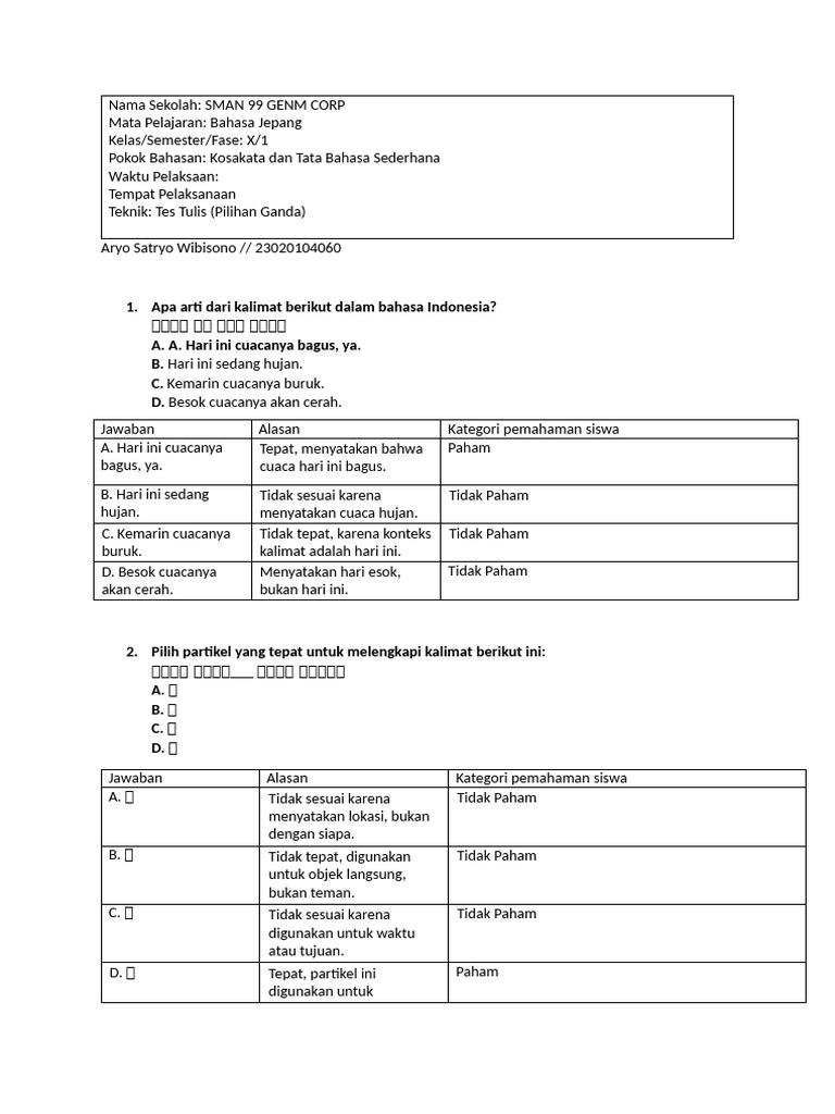 Tes Bahasa Jepang Kelas X Sman 99 Pdf