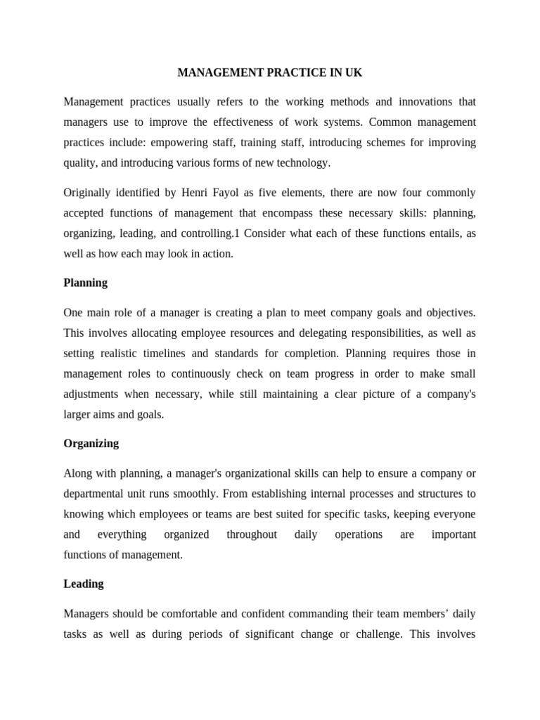UK Management Practices Overview | PDF | Internal Control | Governance