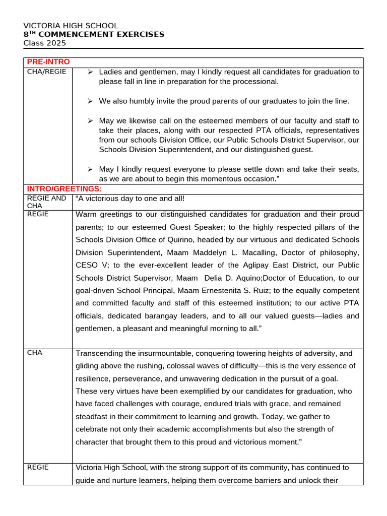 Graduation Script 2025 2025 | PDF