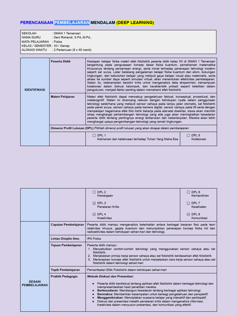 RPP Deep Learning Fisika Kelas XII | PDF