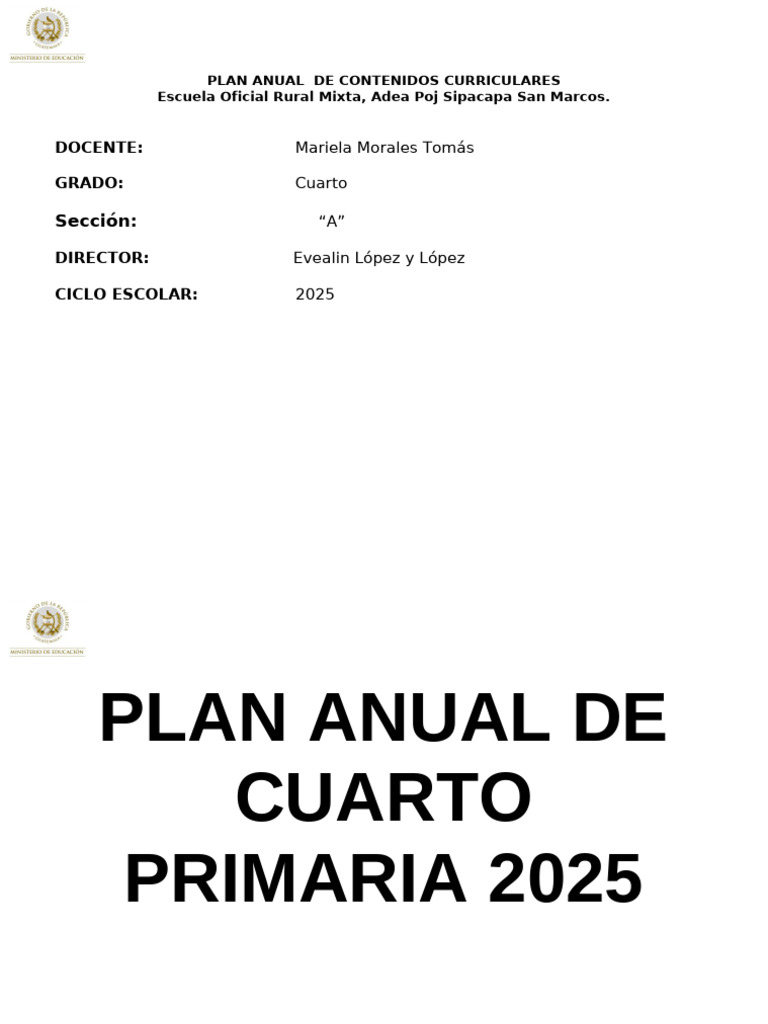 Plan Anual de Contenidos 2025 Cuarto Primaria | PDF | Comunicación ...