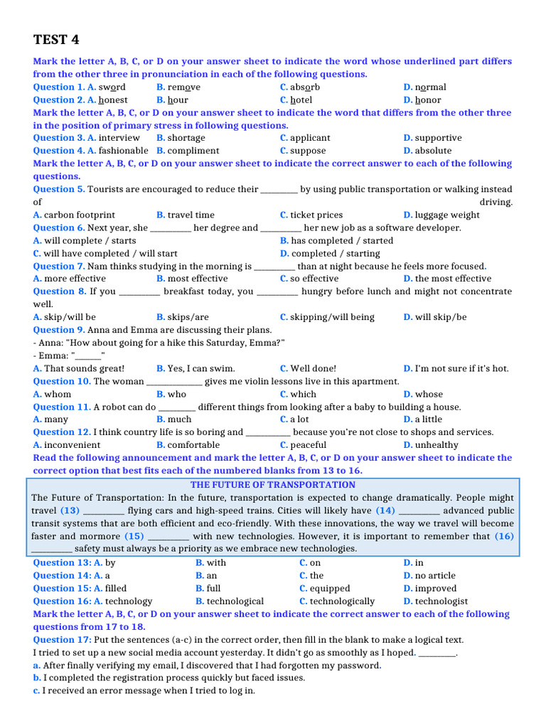 Practice Test 4 | PDF | Storms | Password