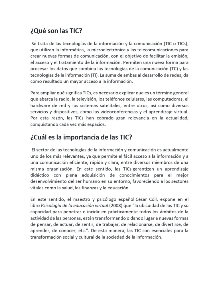 Definición y Uso de las TIC | PDF | Tecnología de información y ...
