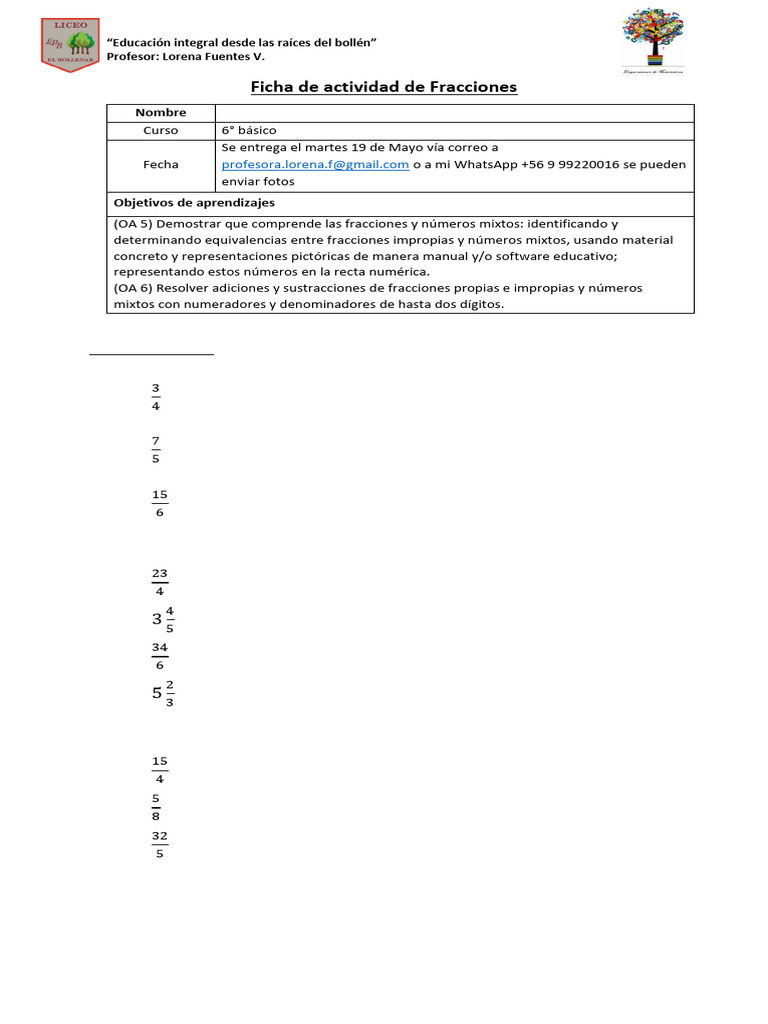 Actividades de Fracciones para 6° Básico | PDF | Matemáticas