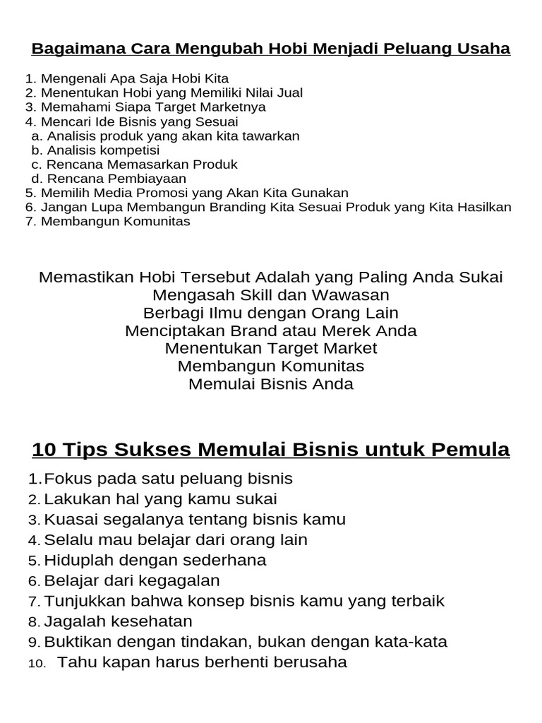 Bagaimana Cara Mengubah Hobi Menjadi Peluang Usaha | PDF
