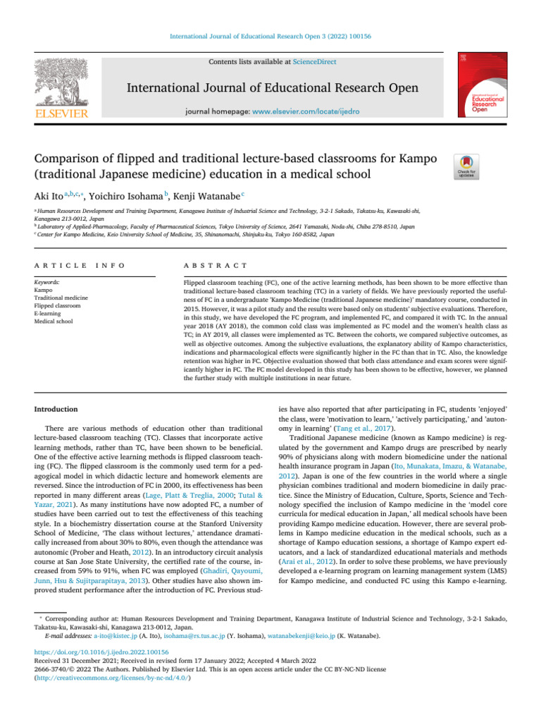 Comparison of Flipped and Traditional Lecture-Based Classrooms For ...