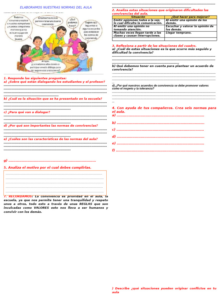 Normas de convivencia en el aula | PDF | Salón de clases