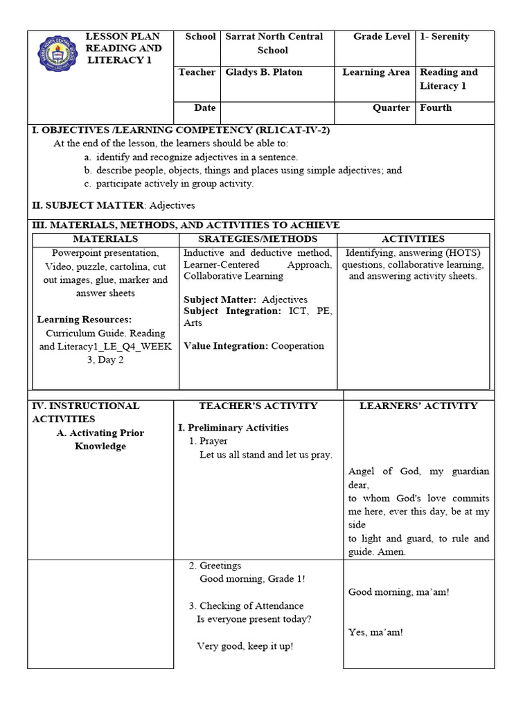 R&L adjectives | PDF | Learning | Literacy