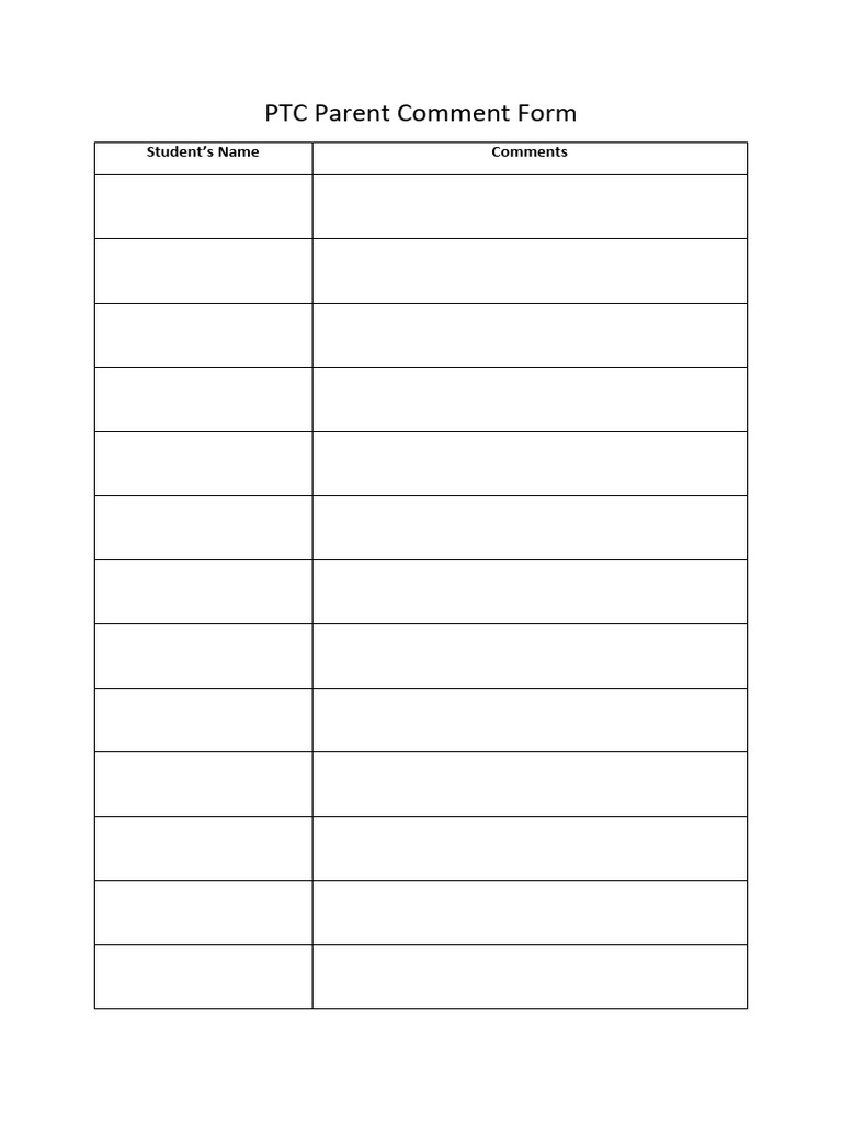 PTC Parent Comment Form | PDF