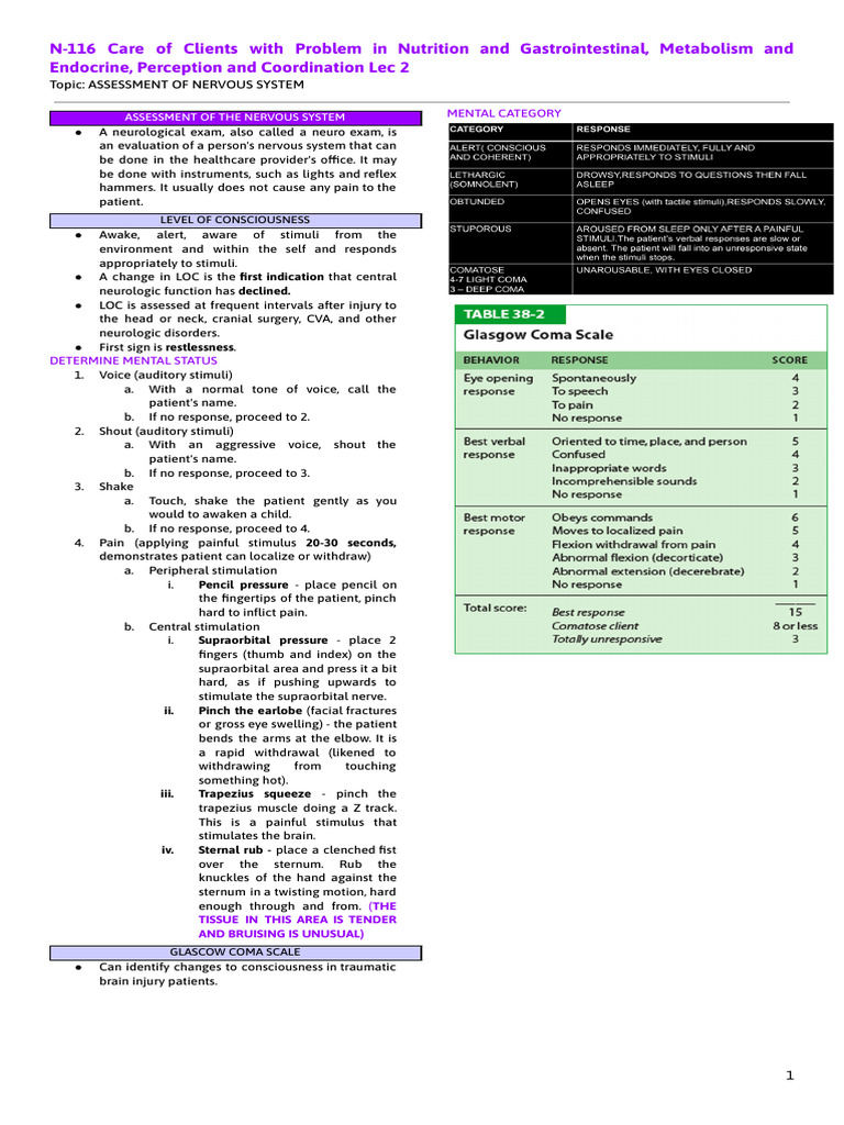 Neuro Assessment | PDF | Stimulus (Physiology) | Nervous System