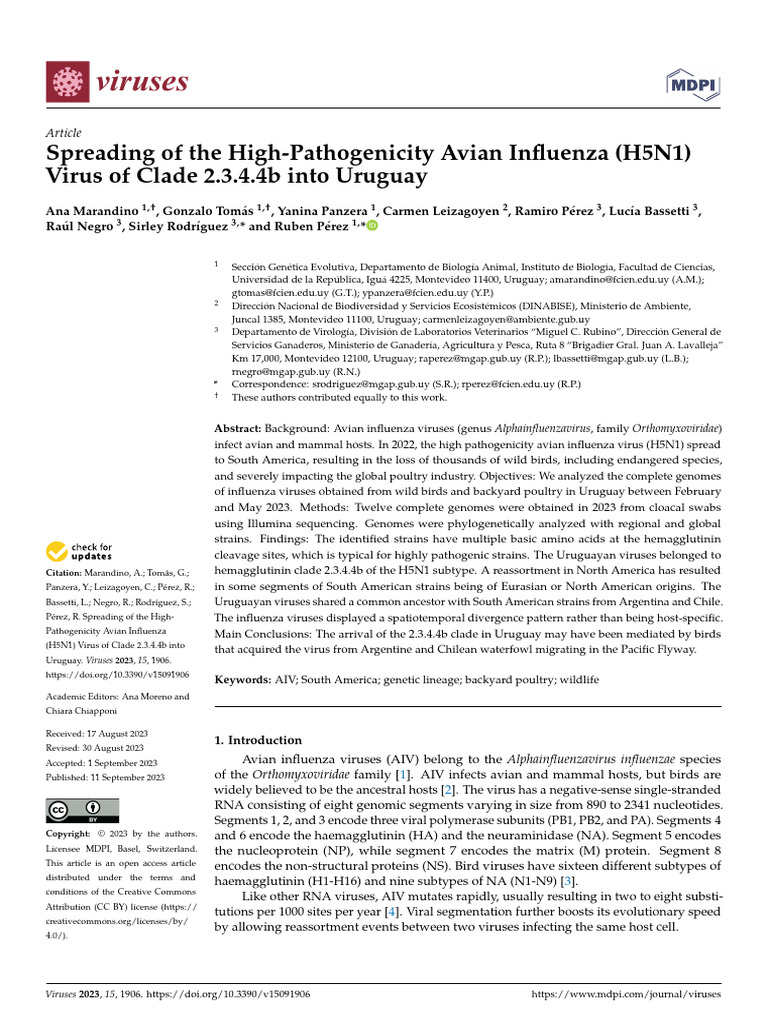 viruses-15-01906 | PDF | Influenza A Virus Subtype H5 N1 | Avian Influenza