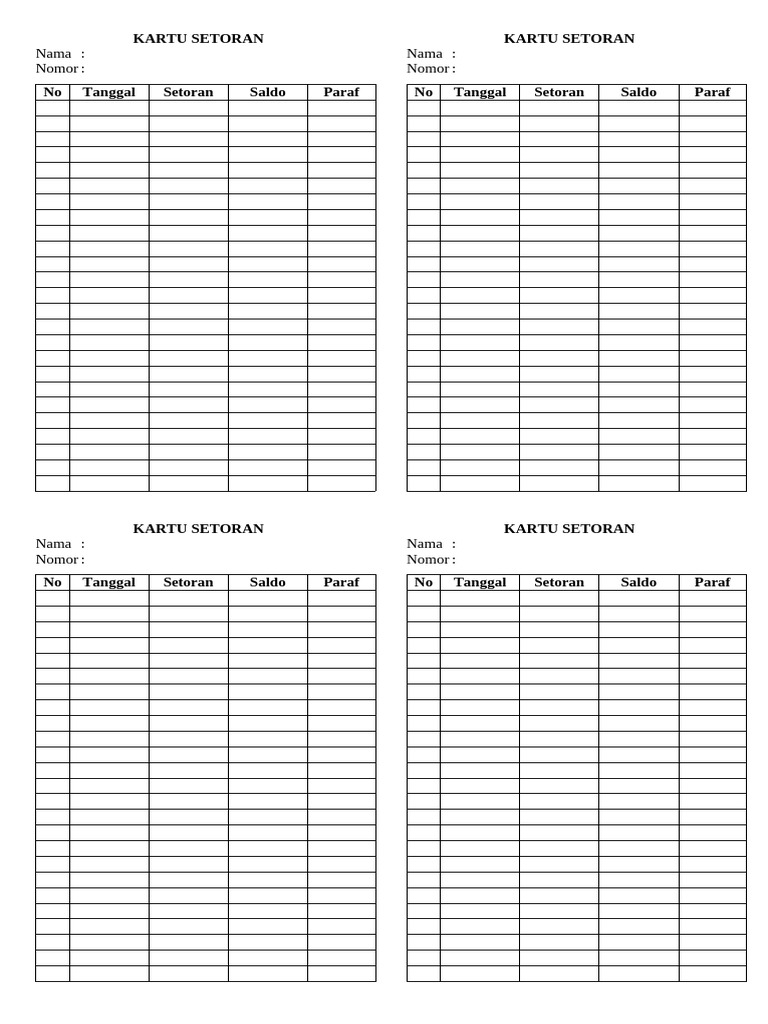 Kartu Setoran: Format dan Informasi | PDF