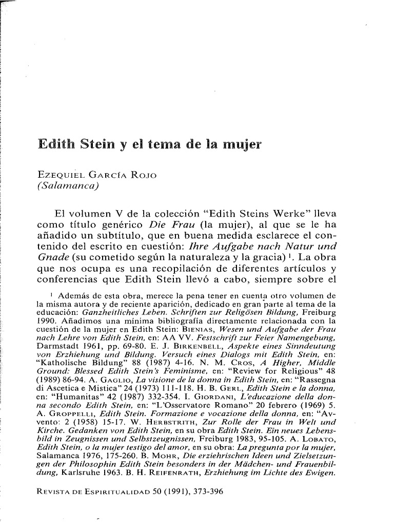 Edith Stein Reflexiones sobre la mujer PDF Mujer Verdad