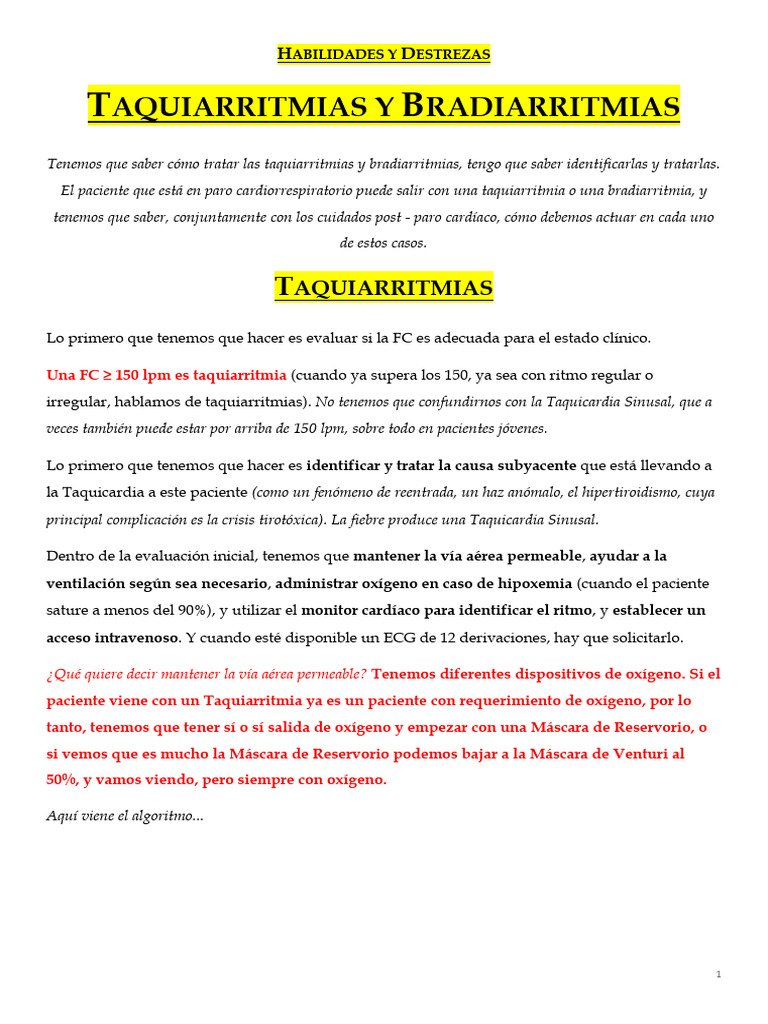 Habilidades y Destrezas - Taquiarritmias y Bradiarritmias | PDF ...