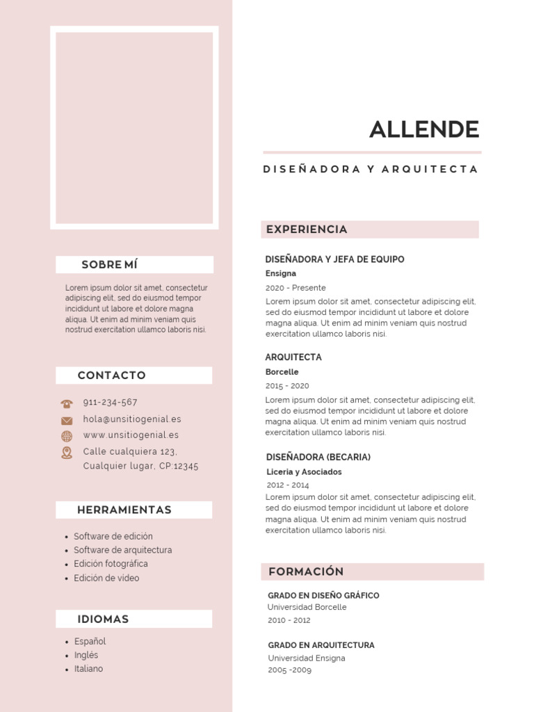 Currículum Vitae CV Diseñadora y Arquitecta Minimalista Rosa - 20250420 ...