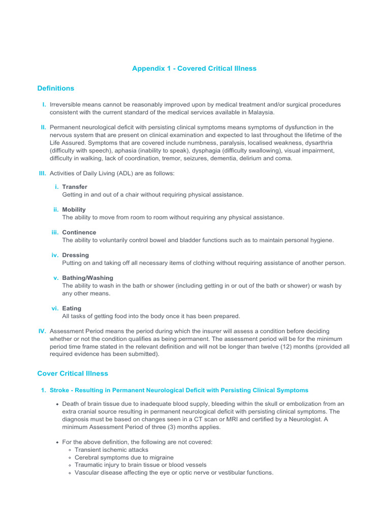 Critical Illness Coverage Definitions | PDF | Myocardial Infarction ...