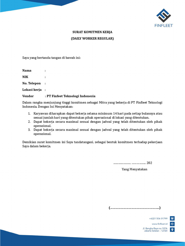 Surat Komitmen Kerja | PDF