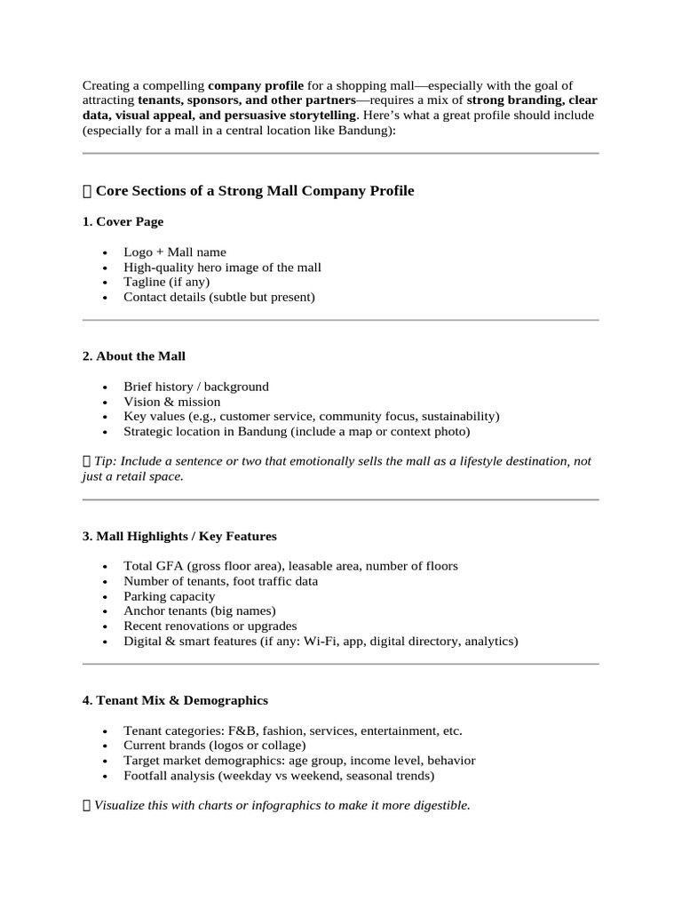 Creating A Compelling Company Profile For A Shopping Mall | PDF ...