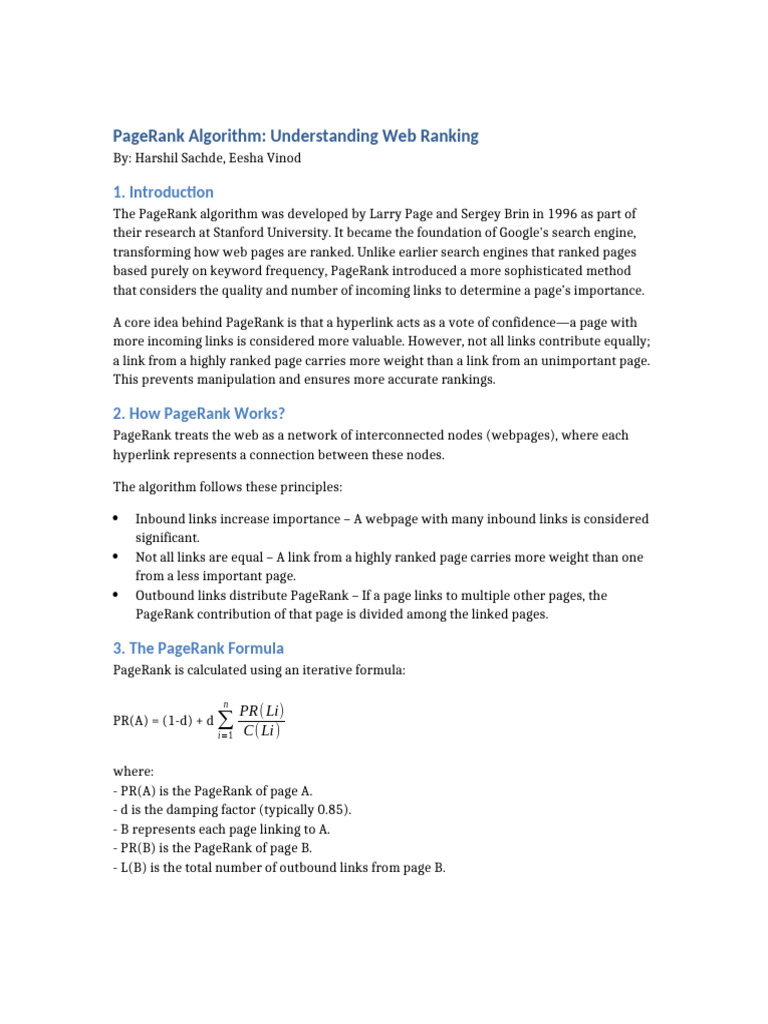 PageRank Algorithm and Its Applications | PDF | Search Engine ...