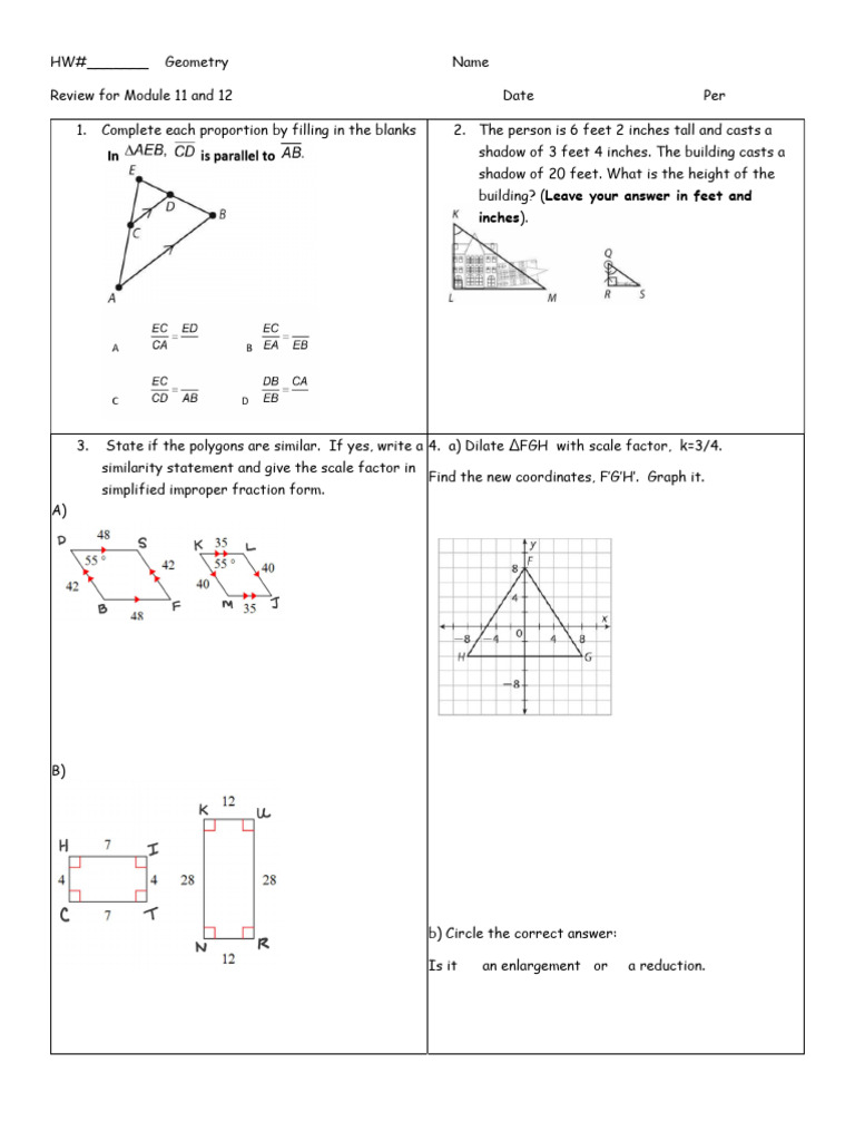 Geometry Review: Proportions & Dilations | PDF