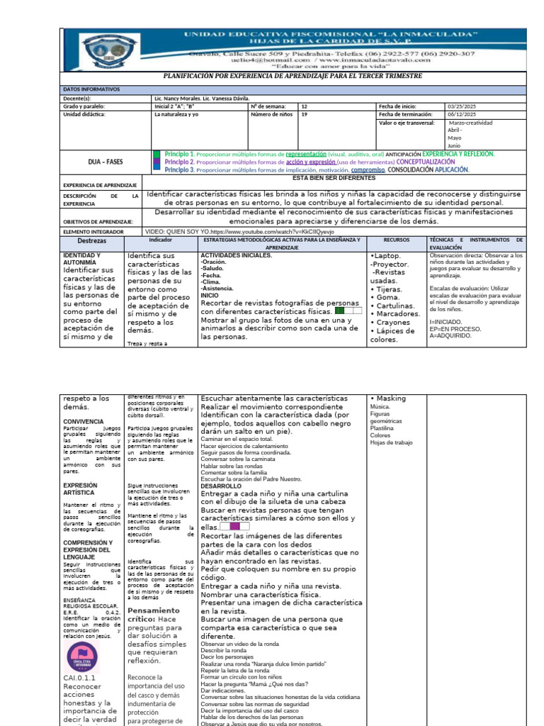 Planificación de Aprendizaje Inicial 3er Trimestre | PDF | Evaluación ...