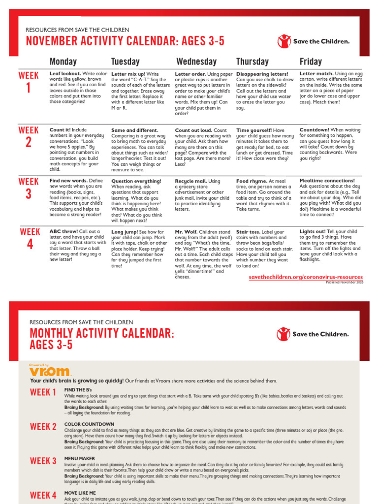 November Monthly Learning Activities Ages 3 To 5 | PDF