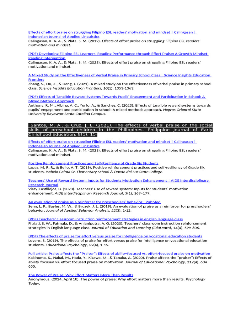 Effort Praise's Impact on Filipino ESL Readers | PDF | Psychology ...