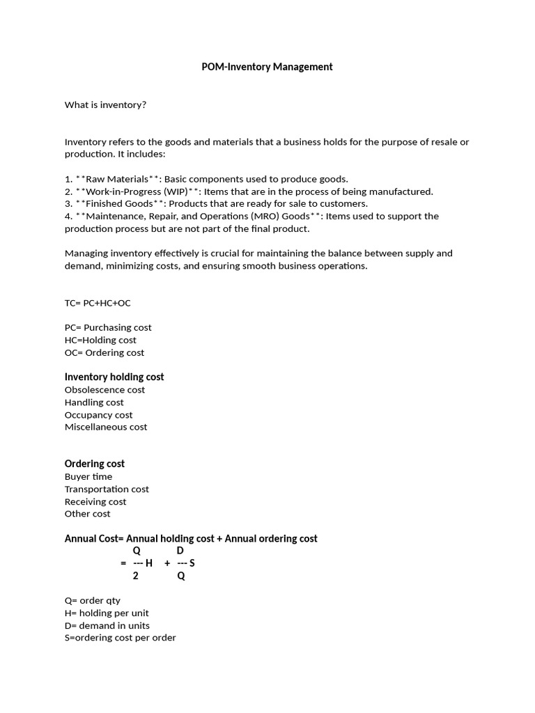 POM Inventory Management Basics | PDF