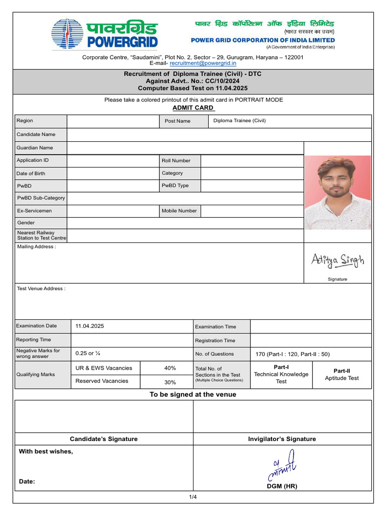 Admit Card | PDF | Identity Document