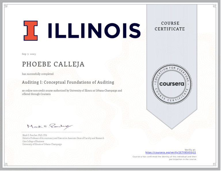 Completion of Auditing I Course | PDF
