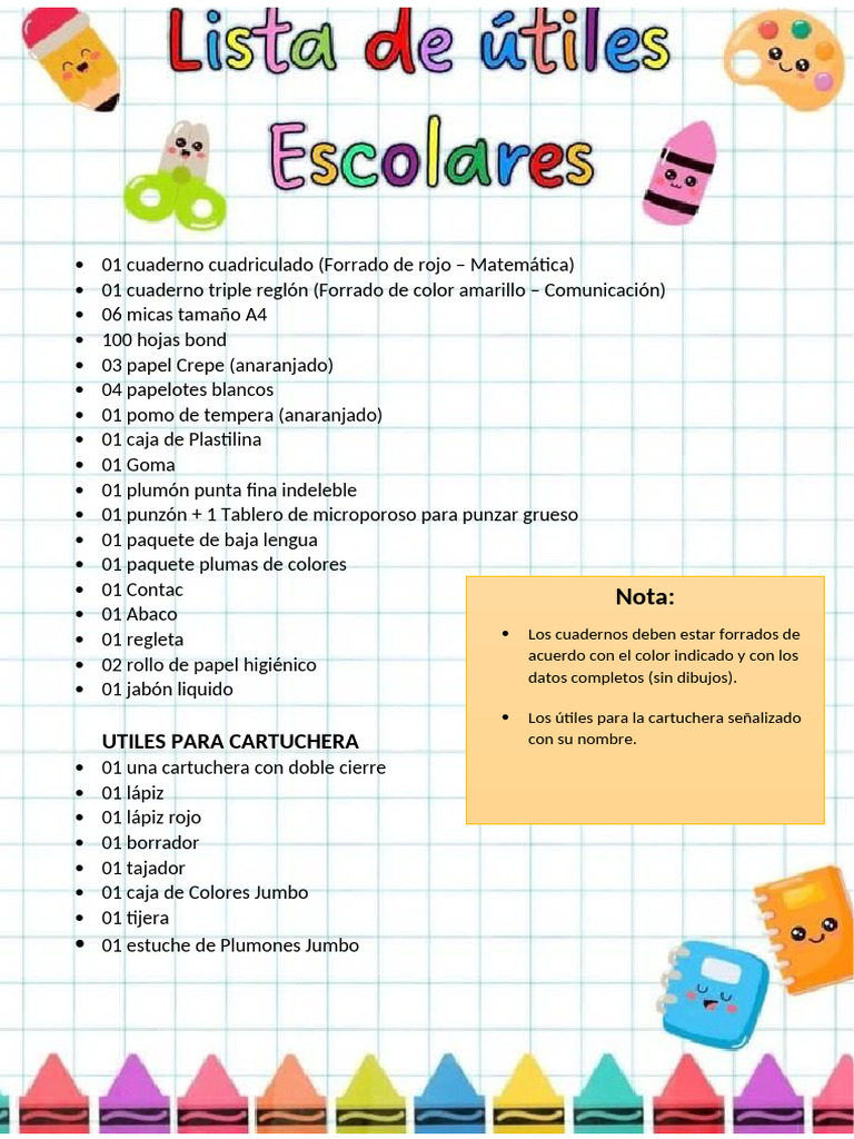 Lista de útiles escolares 2023 | PDF