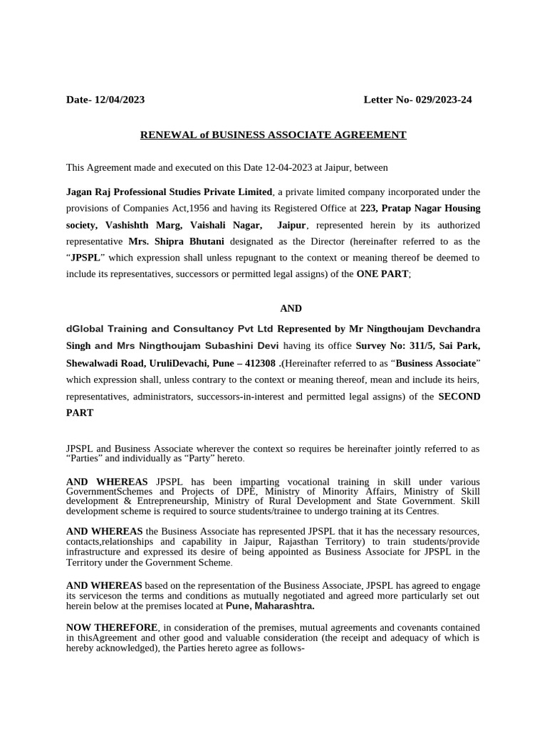 Business Associate Agreement Renewal 2023 | PDF | Indemnity | Arbitration