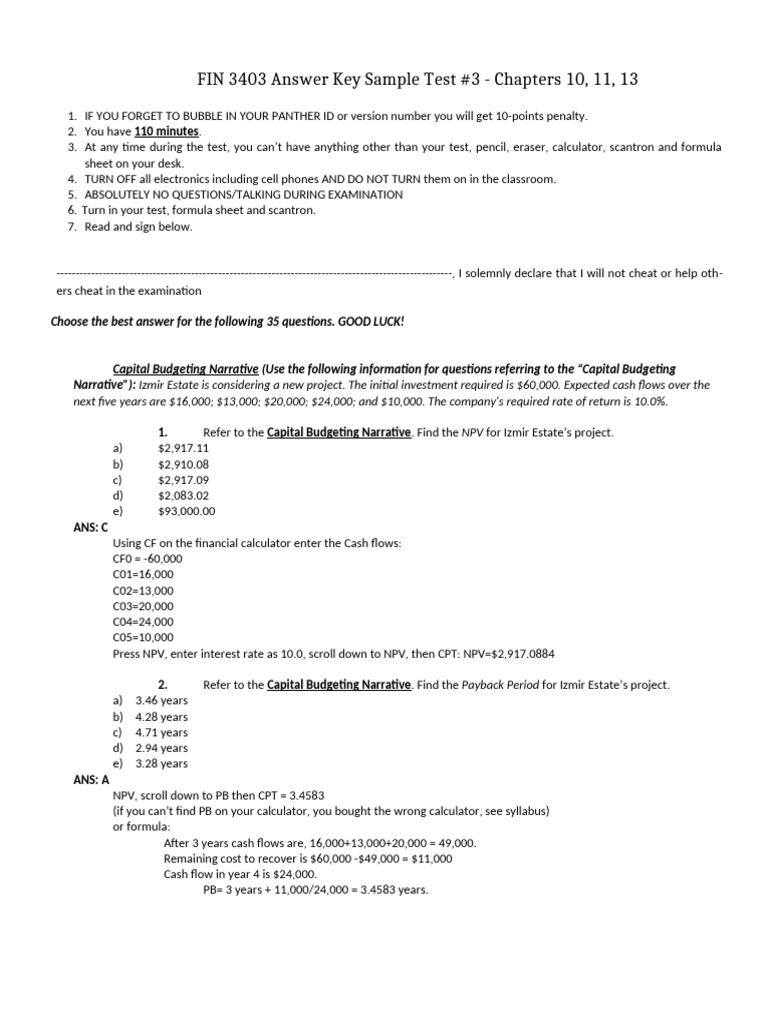 Sample Test III CH 10,11,13 F23 | PDF | Internal Rate Of Return | Net ...