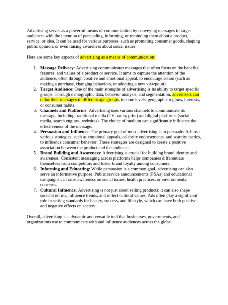 Advertising As Means of Comm, Ad Objectives | PDF | Target Audience ...