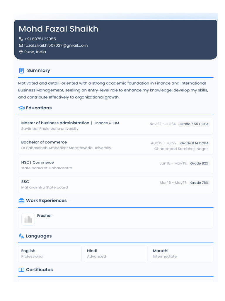 Mohd Fazal Shaikh Resume | PDF