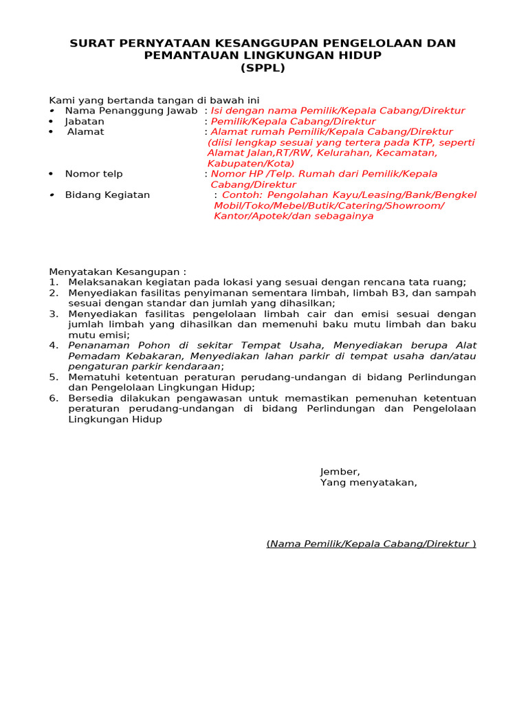 Format SPPL untuk Pengelolaan Lingkungan | PDF