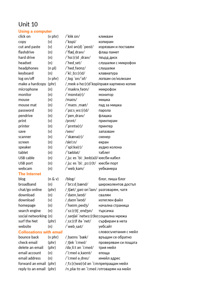 Wordlist Unit 10 | PDF